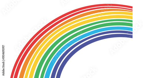 Bright and vibrant spectrum rainbow arc graphic illustration with multi-colored bands isolated on a clean white background