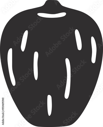 Simple black silhouette of a gourd or squash with vertical lines, isolated on white