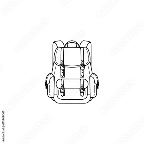 Simple Black Line Drawing Backpack Illustration.