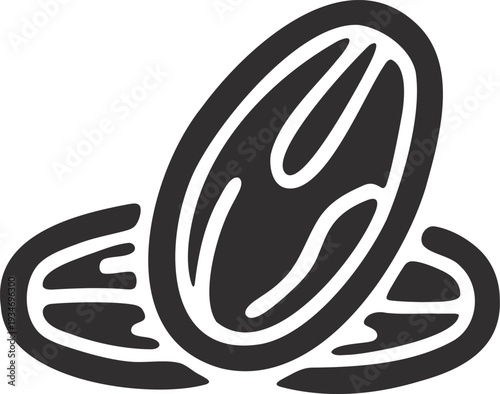 Black silhouette icon of three seeds, isolated on white background