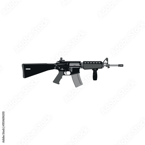Black Modern Assault Rifle with Magazine.
