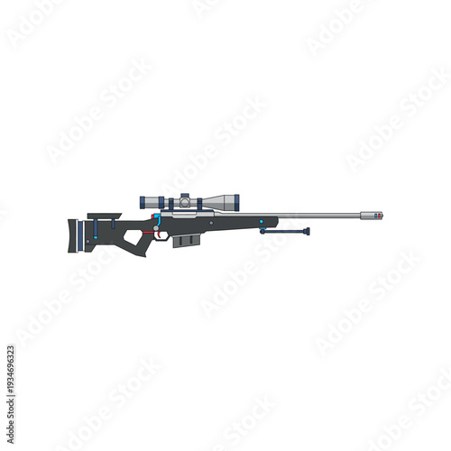 Sniper Rifle with Scope and Silencer.