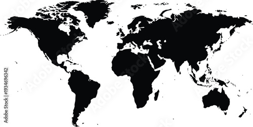 Black and White World Map SilhouetteGlobal Geography Representation Stock