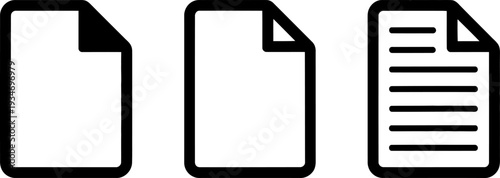 Set of 3 Document Icons Vector: Blank Page, Folded Corner File, and Text Document for Web, UI, and Business Designs