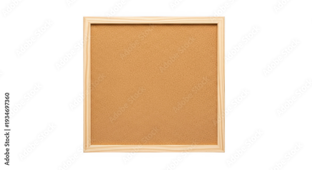 Fototapeta premium A square corkboard with a light wooden frame on a white background.
