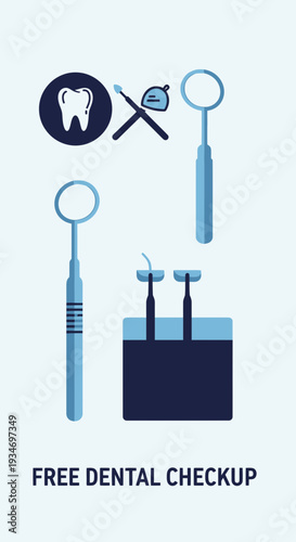 Dental Hygiene Icons Depicting Examination Tools for Oral Health Procedures and Treatments
