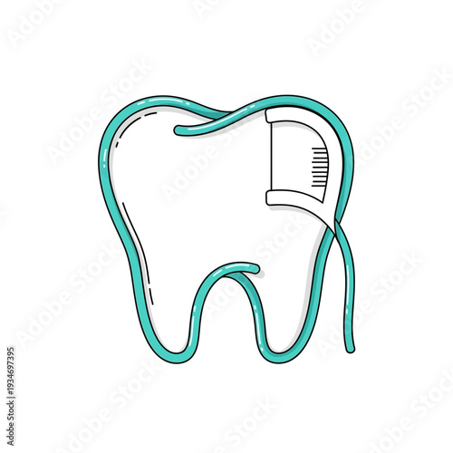 Dental Hygiene Illustration Showcasing a Tooth Surrounded by Floss, Promoting Oral Health Awareness