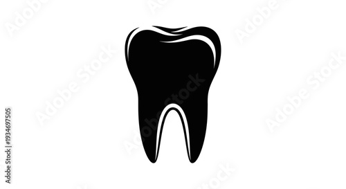Dental Icon: A Bold Black Tooth Silhouette Against a Pristine White Background