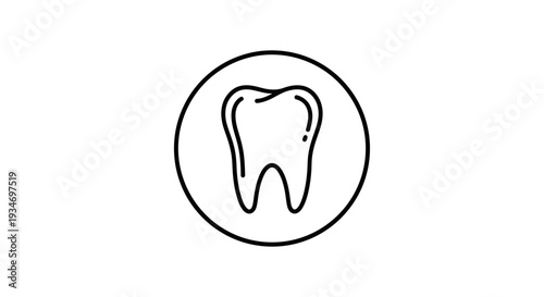 Dental Icon: A Simple Black and White Tooth Inside a Circular Frame Minimalist Design