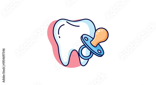 Dental Icon Depicting Baby Tooth and Pacifier on Isolated White Background Design