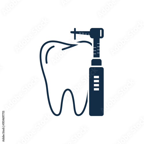 Dental Illustration Depicting Tooth And Dental Drill In Minimalist Style Vector Design