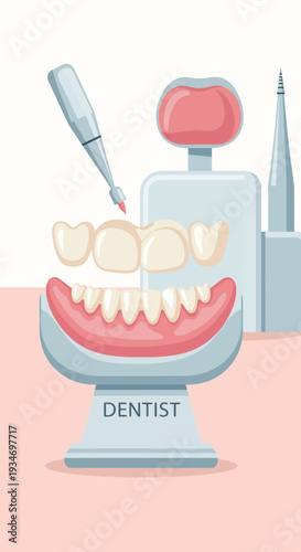 Dental Illustration Depicting Modern Teeth Whitening Procedures And Tools For Healthy Gums
