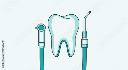 Dental Illustration Depicting Tools and A Single Tooth, Perfect for Dentistry Imagery