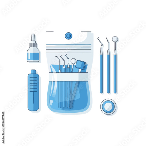 Dental Instrument Array: A Collection of Medical Tools for Oral Healthcare Procedures and