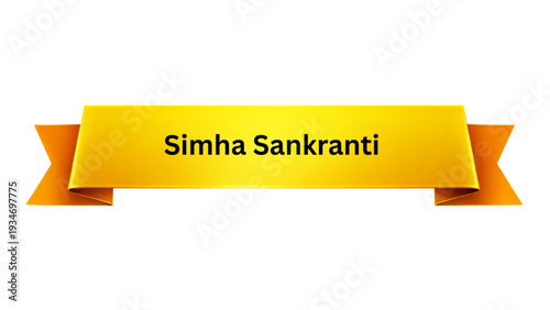 Simha Sankranti Golden Ribbon Banner , Hindu Zodiac Transition Festival Typography Design, Traditional Indian Religious Celebration Poster Isolated on Minimal Background