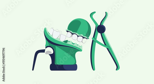 Dental Illustration Presenting Teeth Model, Tools, And Procedures for Oral Healthcare