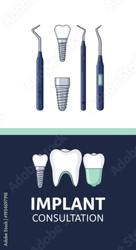 Dental Implant Consultation: An Illustration Displaying Dental Tools and Teeth with Modern Design