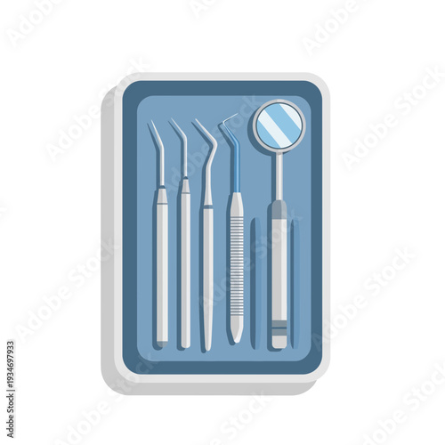 Dental Instrument Array Set: Modern Teeth Care Tools Organized Inside a Tray for Clinics