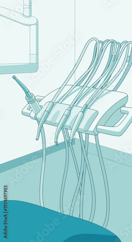 Dental Instrument Cluster Visualization: Minimalist Illustration Of Modern Equipment In A Clinic