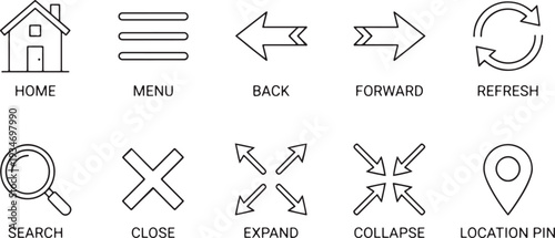 Web and app navigation icons set flat design vector illustration isolated on white background