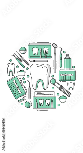 Dental Instrument Illustration: Modern Dentist Tools and Teeth Imagery in Vector Design