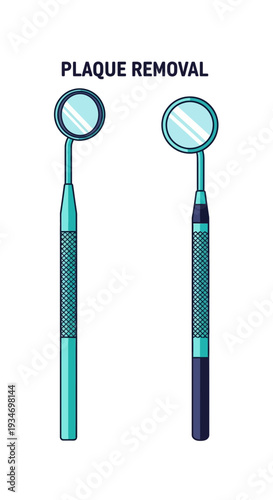 Dental Instrument Illustration: Two Medical Mirrors Representing Plaque Removal Procedures