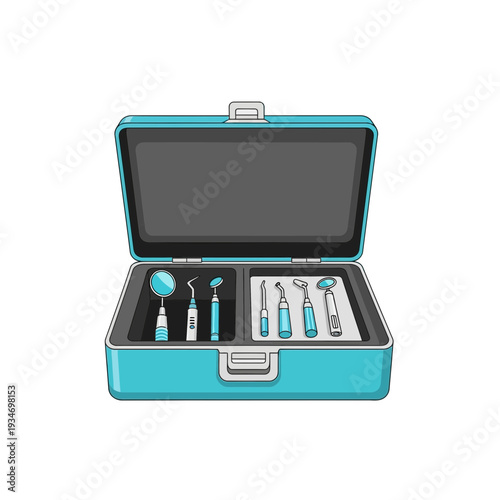 Dental Instrument Kit: A Professional Illustration of Oral Healthcare Tools in Turquoise Case