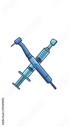 Dental Instrument Overlap: Syringe and Handpiece Depicting Medical Treatment and Oral Care