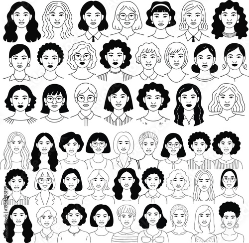 Diverse Women Avatar Collection for Profile Icons, Social Media, UI Design and Character Representation Templates