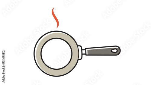 Stylized illustration of a hot frying pan with steam on a white background.