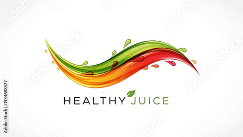 Healthy juice with vibrant fruit splash and leaf logo.