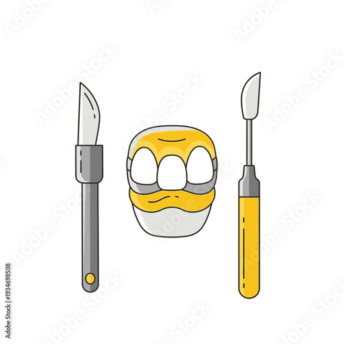 Dental Instruments And Teeth Model Illustration Depicting Oral Care And Treatment Procedures