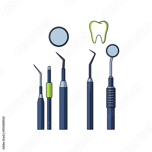 Dental Instruments And Tooth Icon On White Background, Promoting Oral Hygiene And Health