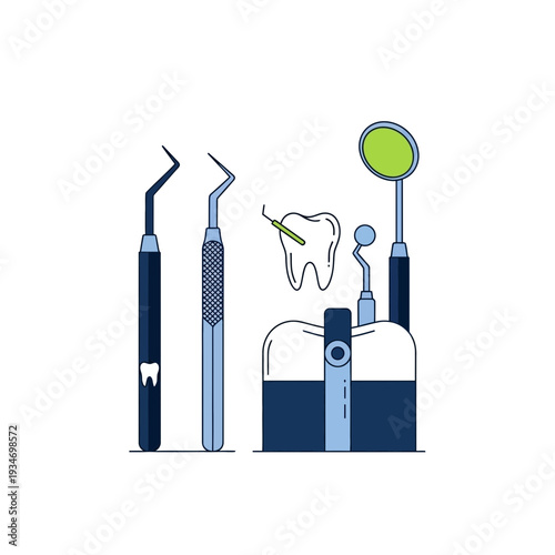 Dental Instruments and Tooth Illustration: A Modern Graphic for Oral Healthcare and Dentistry
