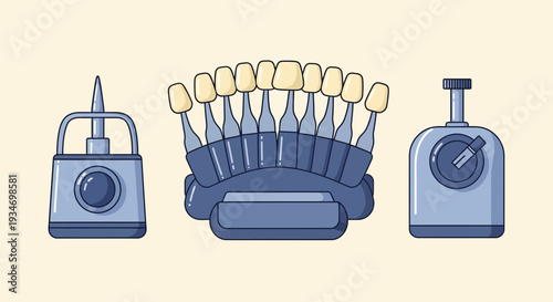 Dental Instruments And Teeth Shades Depicted In Flat Illustration Design For Dentistry