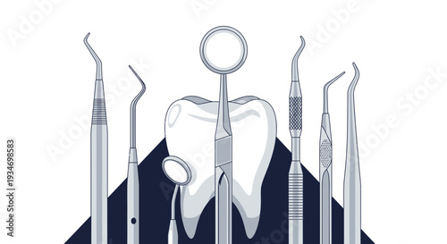 Dental Instruments And Tooth Illustrated In A Clean And Modern White Background