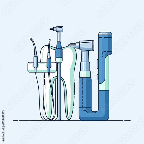Dental Instruments And Tooth Representing Healthcare And Oral Hygiene Treatment, Vector Illustration
