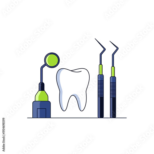 Dental Instruments And Tooth Representing Healthcare And Hygiene For Oral Health And Treatment