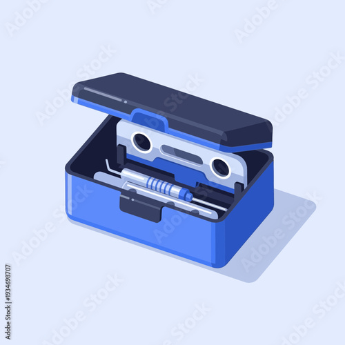Dental Instruments Arranged Neatly Inside a Blue Toolbox, Ready for Medical Procedures