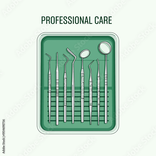 Dental Instruments Arranged Professionally Within a Tray, Ready For Patient Examination and Care