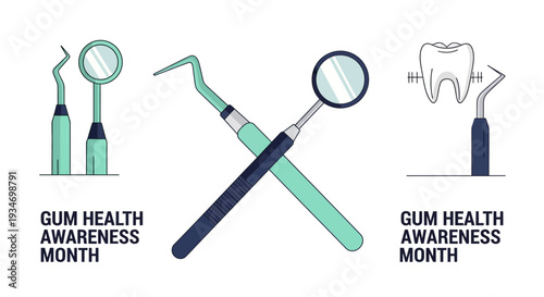 Dental Instruments Illustration Representing Gum Health Awareness Month Promoting Oral Hygiene