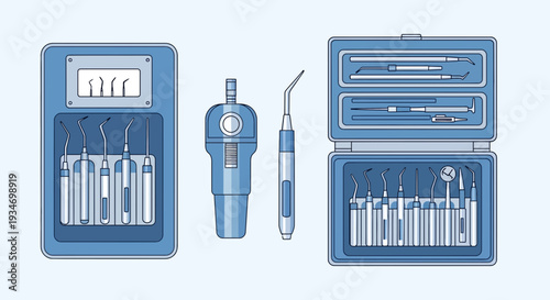 Dental Instruments Illustration: A Sterile and Organized Collection for Medical Procedures
