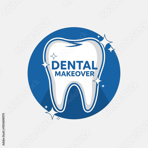 Dental Makeover Icon: Modern Illustration for Tooth Whitening and Oral Healthcare Services Design