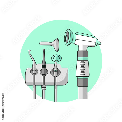 Dental Instruments Illustration Depicting Professional Tools Used for Oral Healthcare and Dentistry