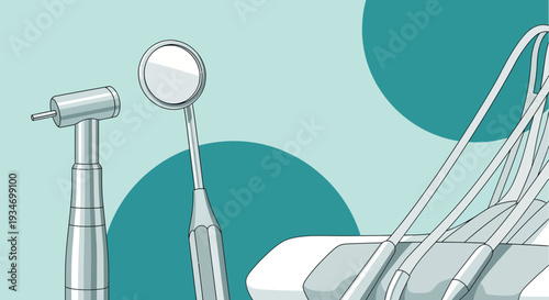 Dental Instruments Illustration Featuring Tools Used For Oral Health Examination Treatment