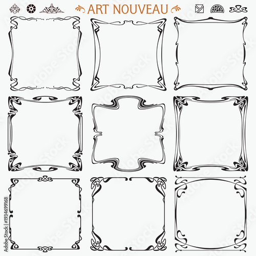 Decorative square borders and frames Art Nouveau style