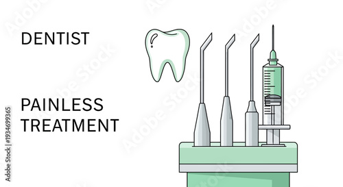 Dental Procedures: Illustration Showcasing Tools and Painless Treatment for Healthy Teeth