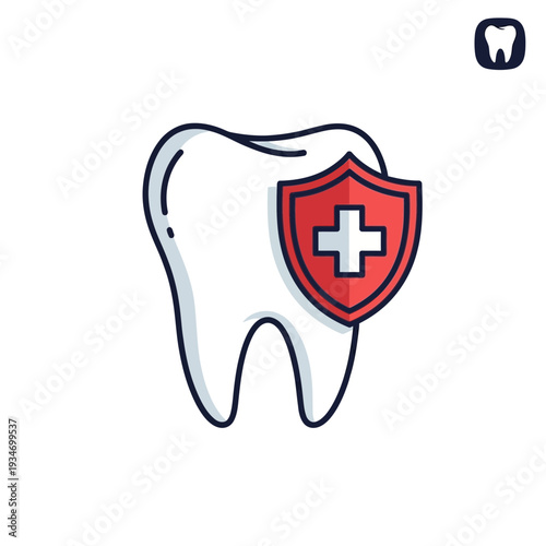 Dental Protection: Tooth Icon Shield Symbolizing Oral Health and Medical Assistance