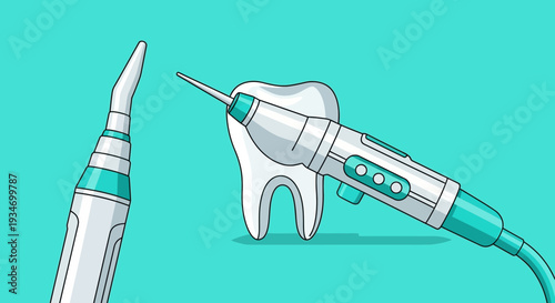 Dental Tool Cleaning a Tooth Using Modern Technology for Oral Health Treatment
