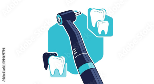 Dental Tool Design Depicting Tooth and Medical Equipment Focused on Treatment
